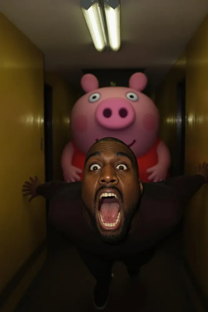 Kanye Running From A Giant 2D Peppa Pig