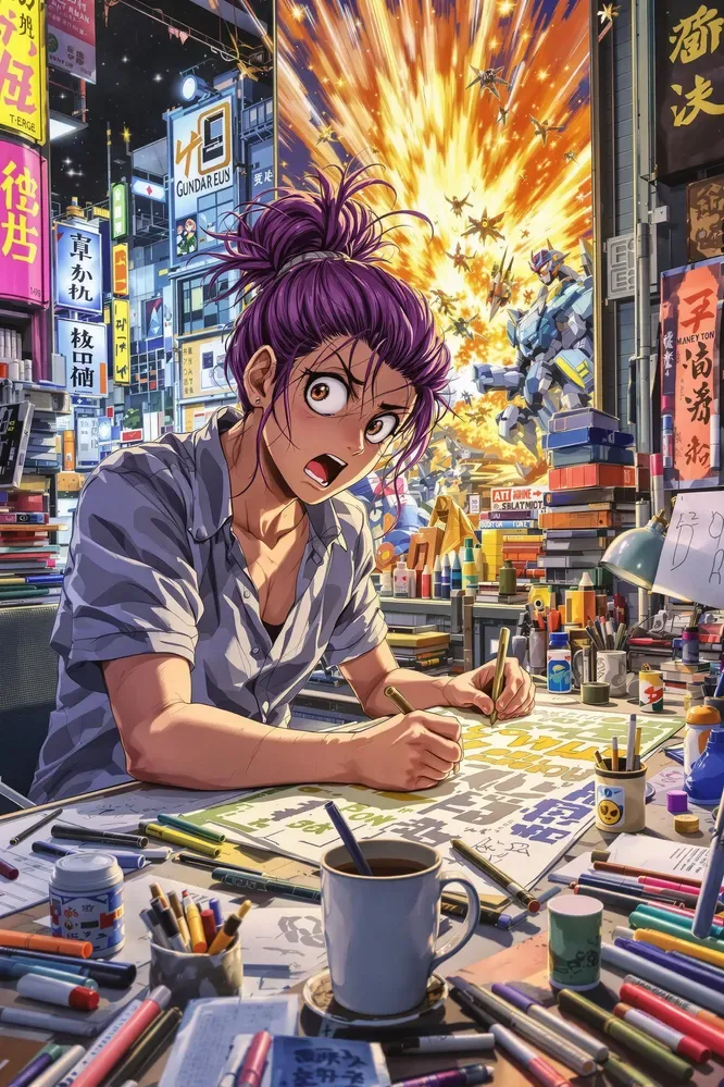 80s Anime Illustration Of An Anime Artist