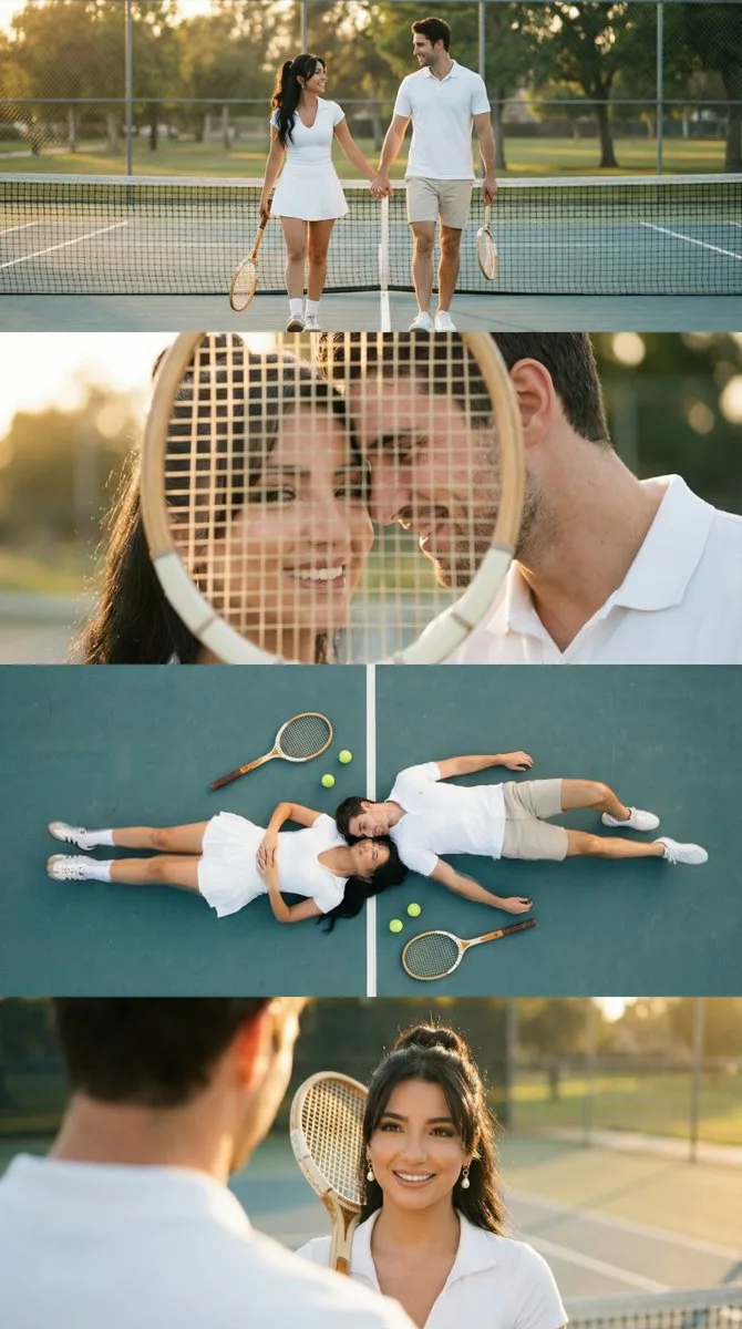 Comic / Storyboard - 4-Panel Tennis Couple Storyboard Prompt