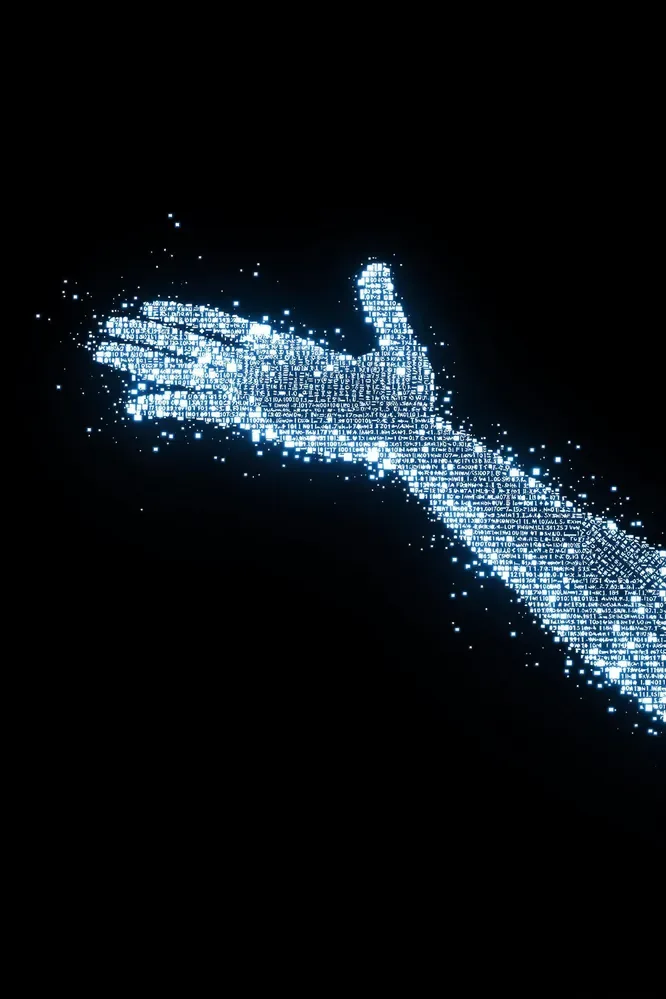 One Pixelated Futuristic Human Figure Inspired By Michelangelo's