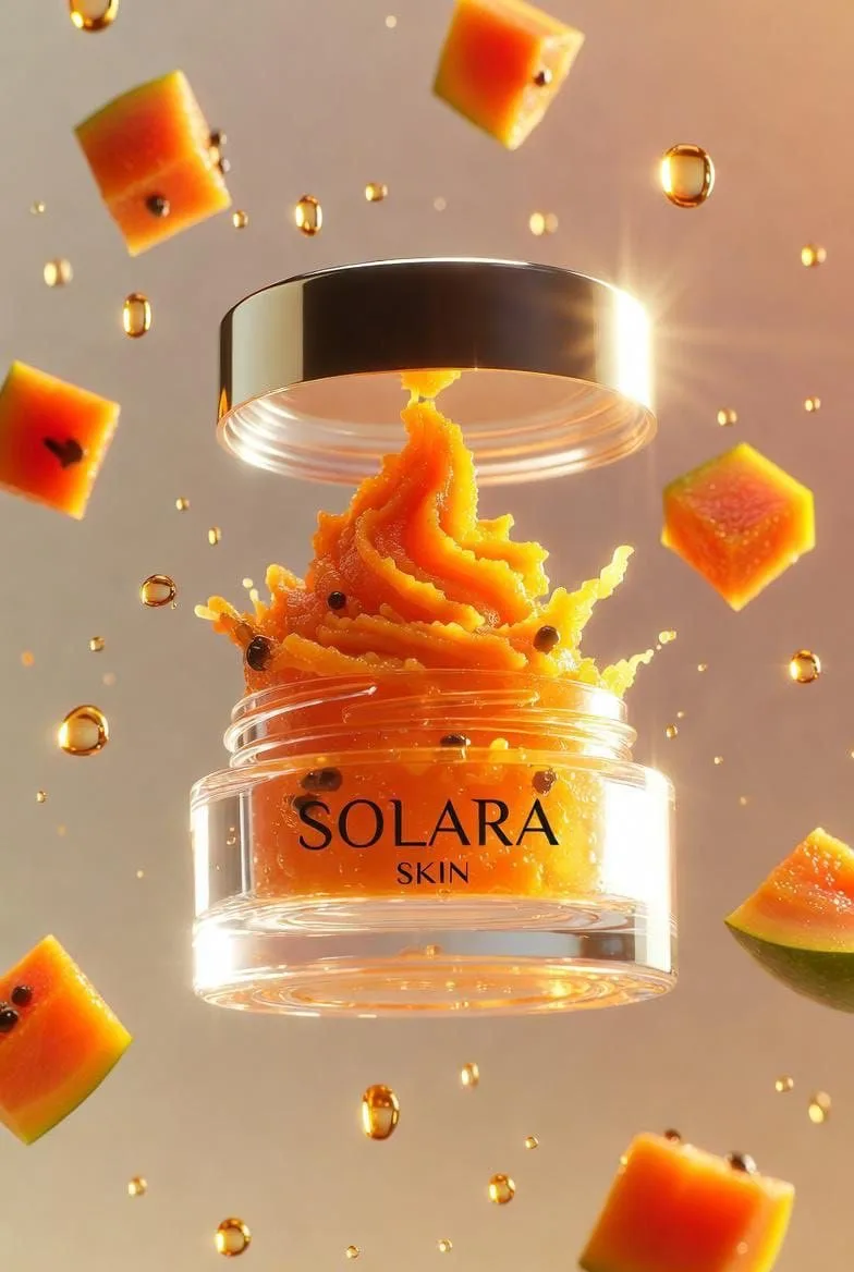 E-commerce Main Image - Hyperrealistic Luxury Product Photography of Papaya Scrub