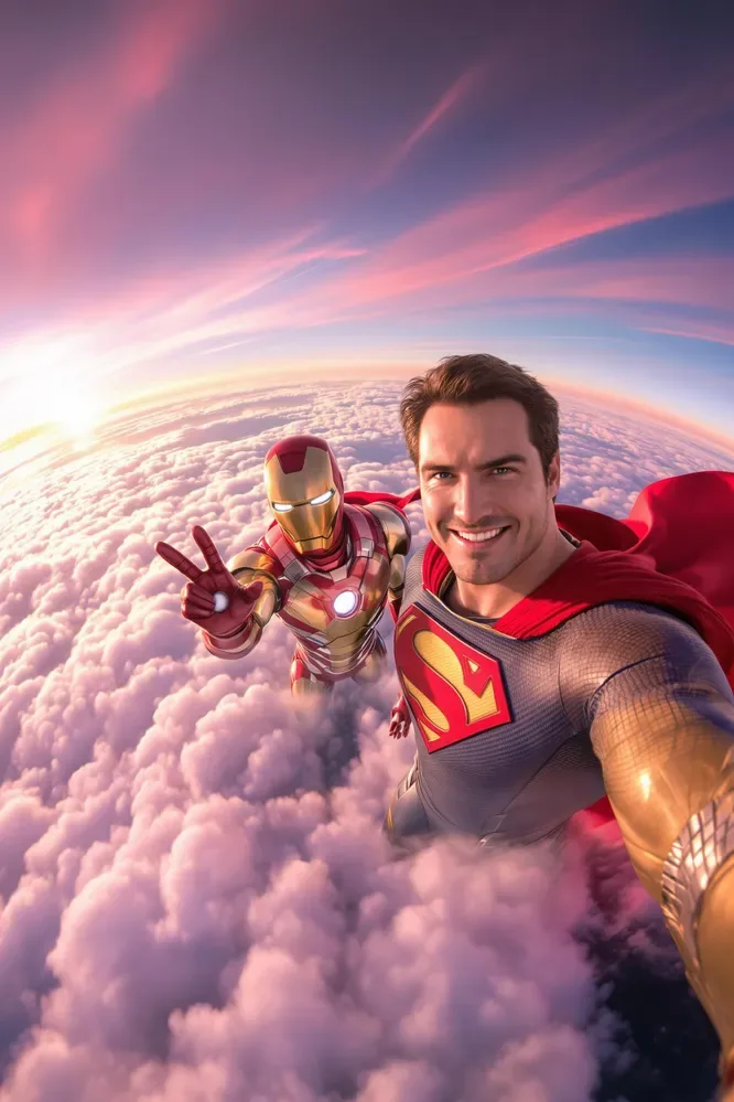 Iron Man Taking A Selfie With Superman In