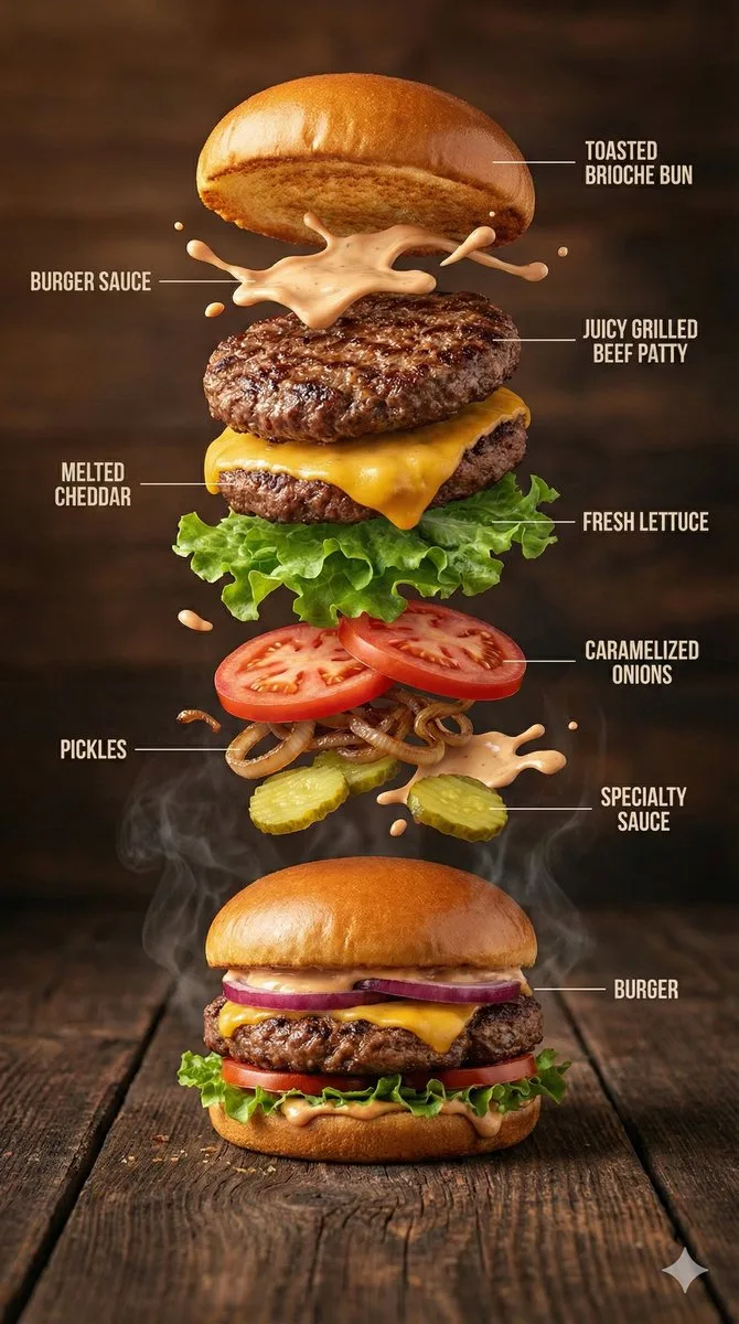 Infographic / Edu Visual - Hyper-Realistic Gourmet Burger Infographic