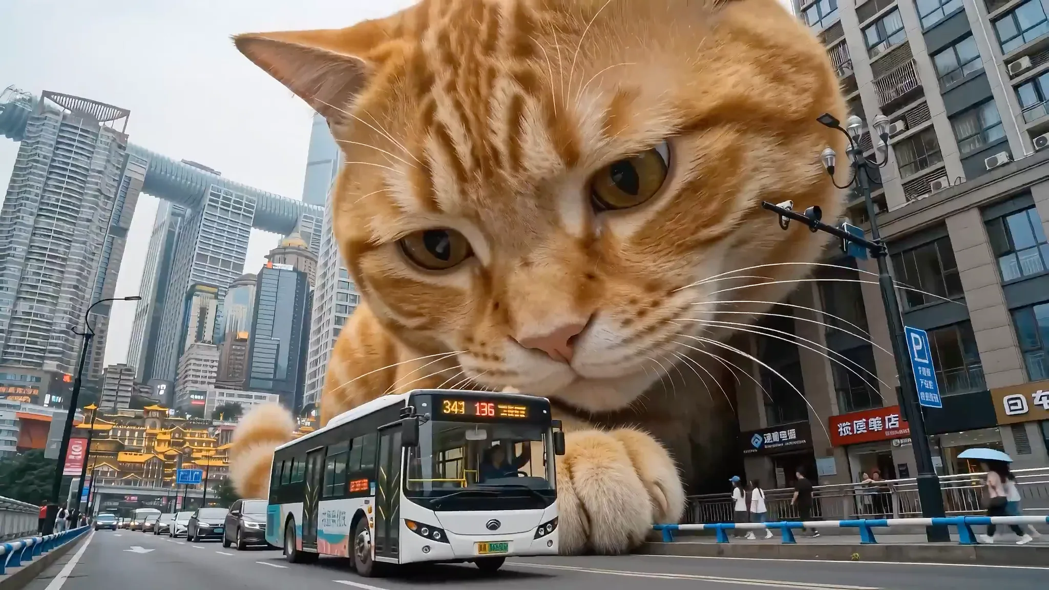 Seedance2 Fat Orange Cat Stuck Skyscraper