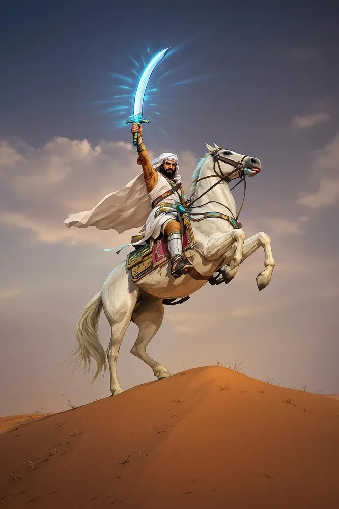 A Man Wearing Islamic Attire Rides A Horse