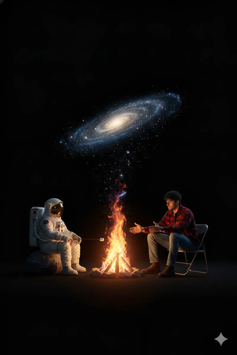 YouTube Thumbnail - Surreal Campfire in Cosmic Void