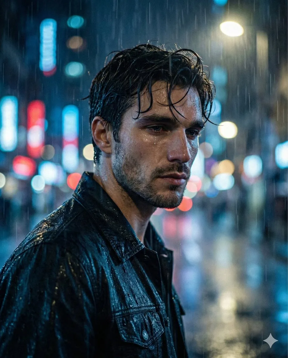 YouTube Thumbnail - Melancholic Sad Boy in the Rain (Reference Face)