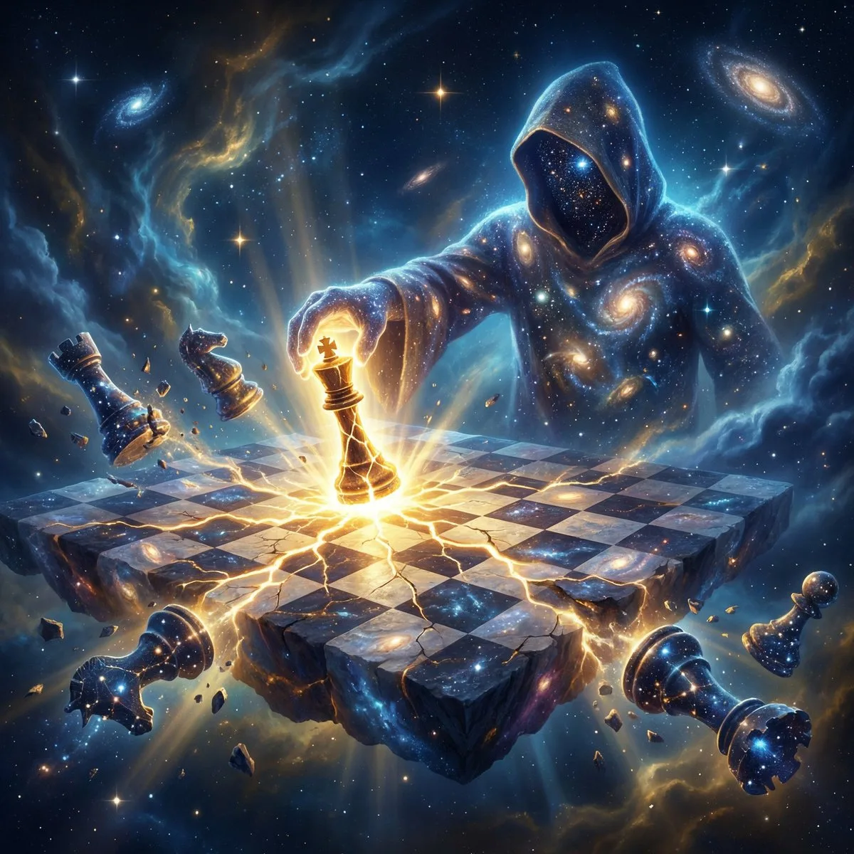 YouTube Thumbnail - Cosmic Chessboard Checkmate Scene